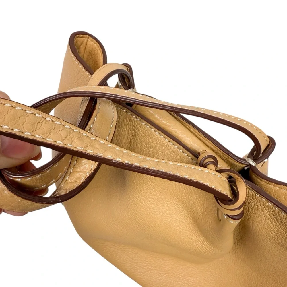 Vintage Talbots Tan Leather Small Top Handle Hobo Bag‎ Minimalist Neutral Purse